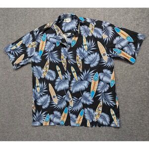 Vintage Aloha Republic Hawaiian Shirt Men 2XL Beach Surfboard Palm Tree USA
